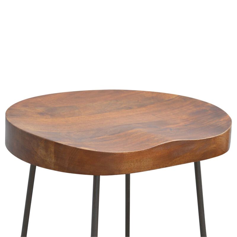Industrial Bar Stool with Chunky Solid  Wood Seat