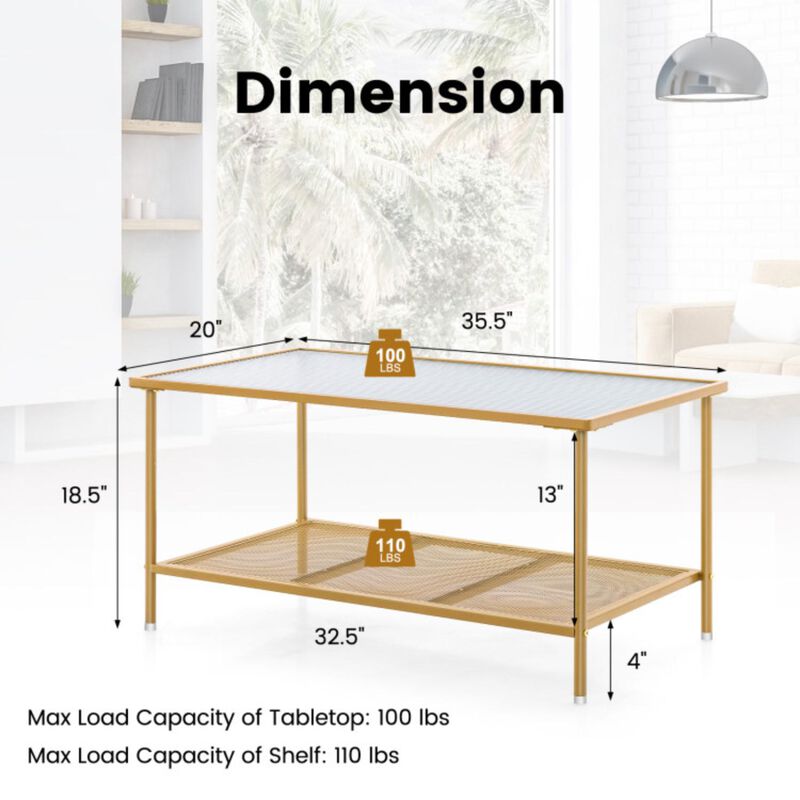 Hivvago 2-Tier Coffee Table with Shelf Center Tea Table with Tempered Glass Top