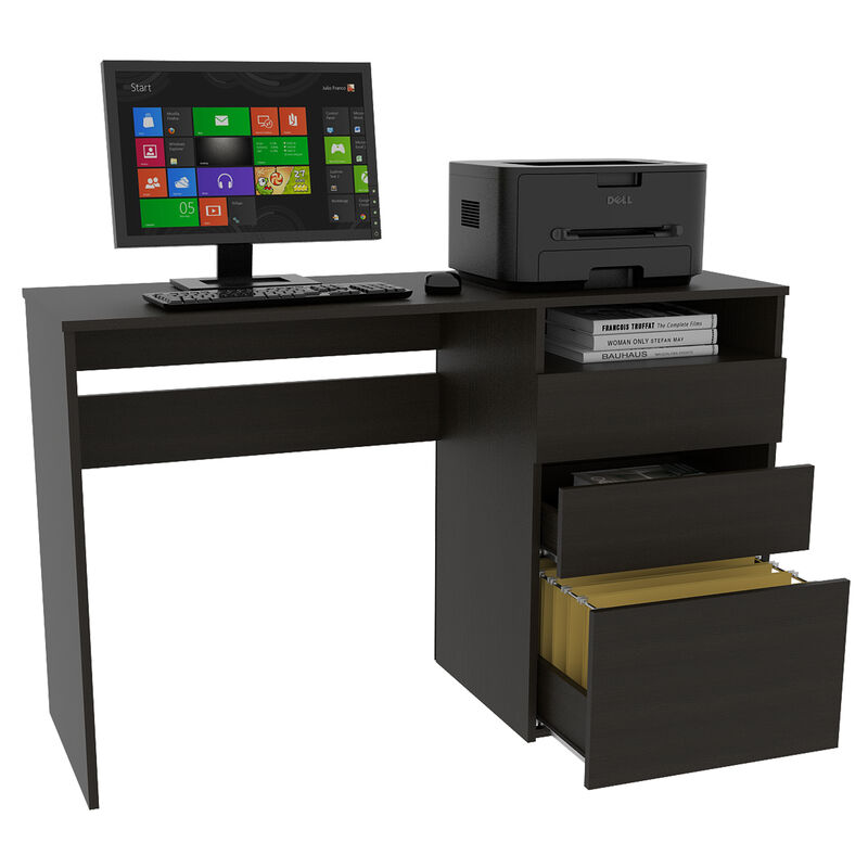 DEPOT E-SHOP Kenai 3 Drawers Computer Desk, One Shelf, Black