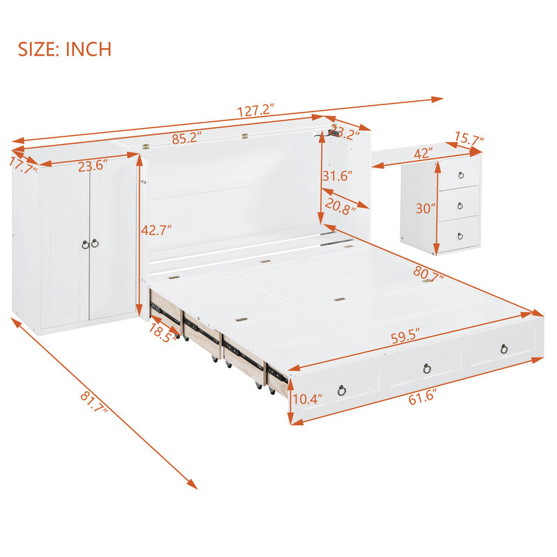Murphy Bed Wall Bed with USB Port and Wardrobe