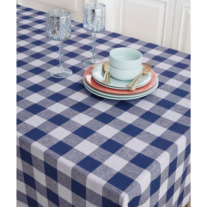 Solino Home 100% Pure Linen Tablecloth | Buffalo Check Dining Table Cloth