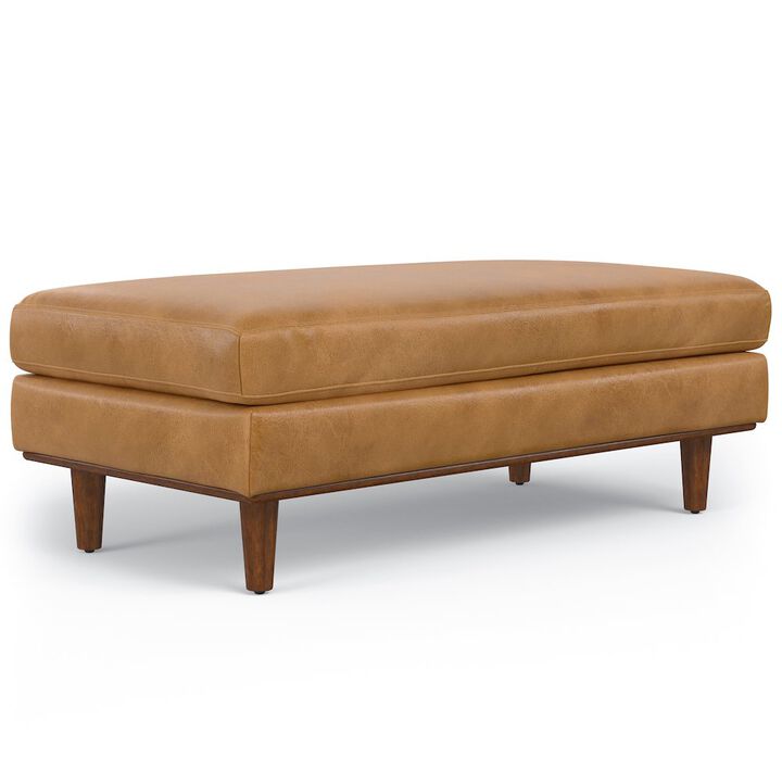 Simpli Home Morrison Large Rectangular Ottoman In Genuine Leather