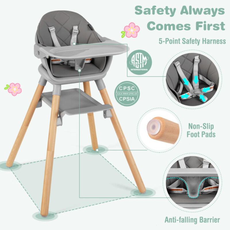 Hivvago 6 in 1 Convertible Highchair with Safety Harness and Removable Tray