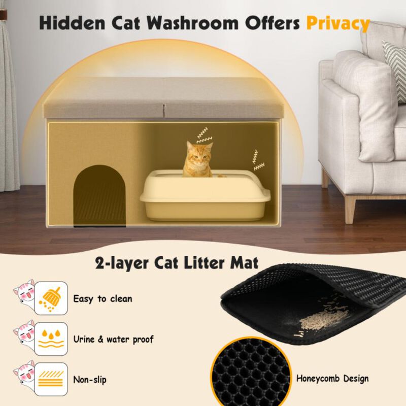 Hivvago Cat Litter Box Enclosure Hidden Furniture with Urine Proof Litter Mat