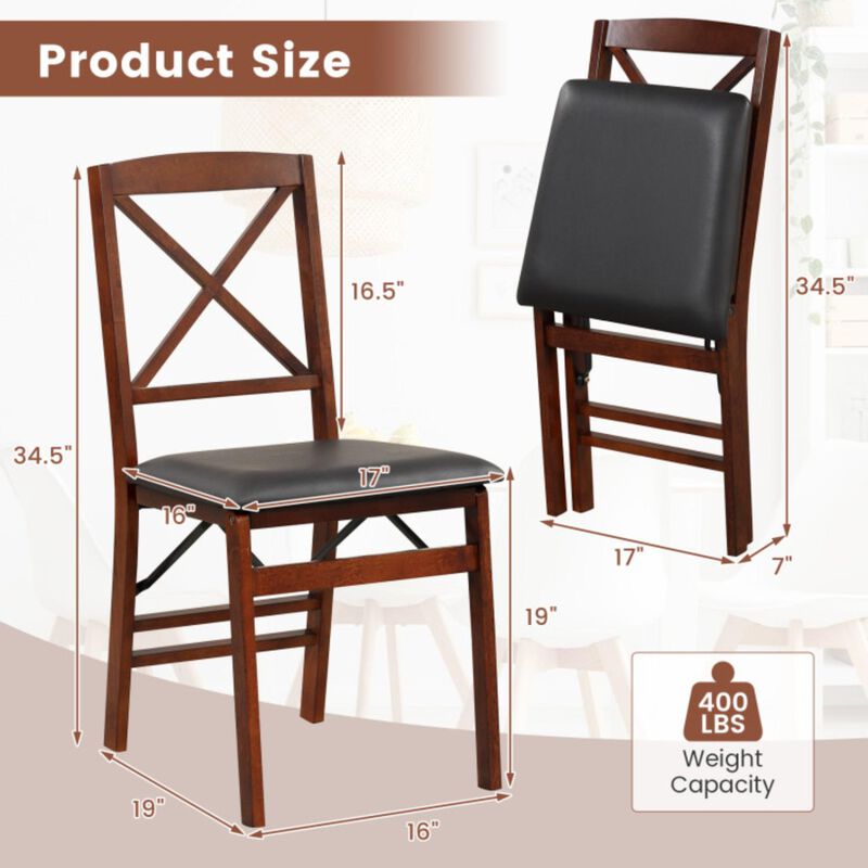 Hivvago Set of 2 Folding Dining Chairs with 400 LBS Capacity-Brown