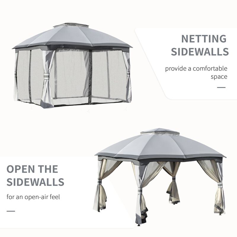 Gray Outdoor Haven: 10x12 Gazebo with Vented Canopy and Sidewalls
