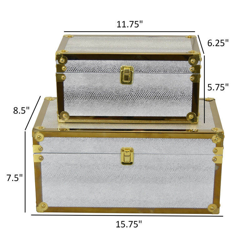 Jito Decorative Jewelry Box Set of 2, Abstract Pattern, Silver Gold - Benzara