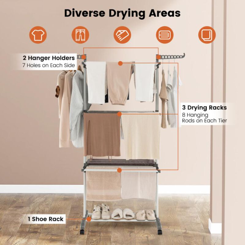 Hivvago 4-tier Clothes Drying Rack with Rotatable Side Wings and Collapsible Shelves-Gray