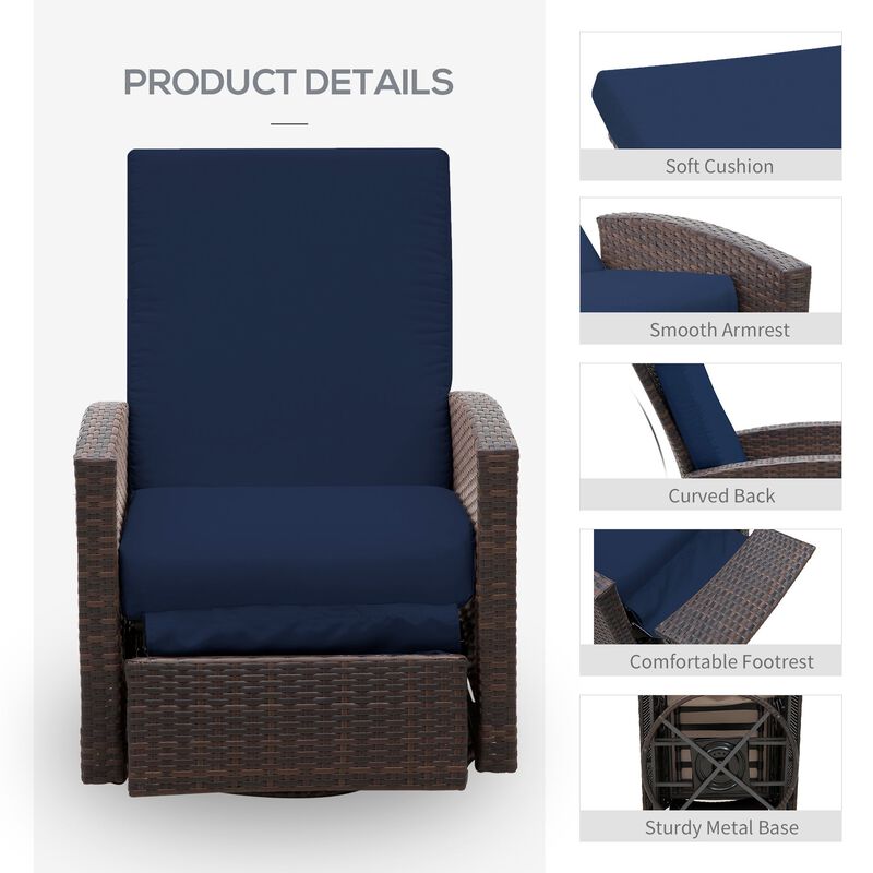 Navy Blue Outdoor Luxury: PE Resin Woven 360° Swivel Recliner