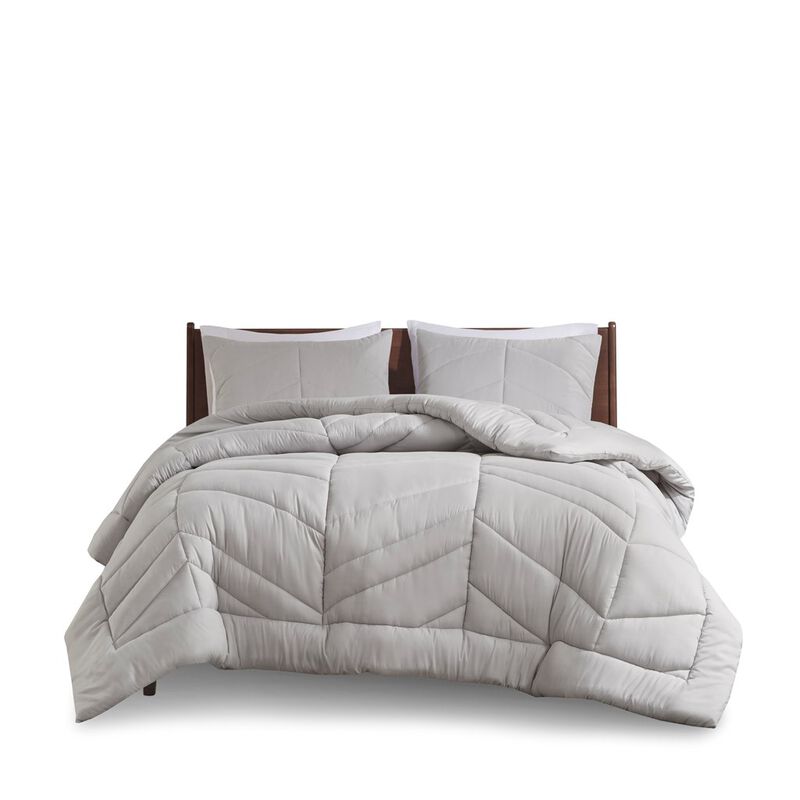 Gracie Mills Solid Quilted Chevron Comforter Set with 350 GSM Polyfill