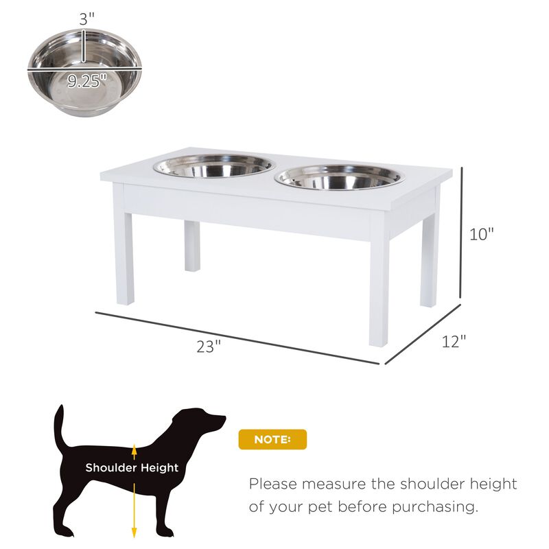 White Pet Feeding Station: 23" Elevated Wooden Bowl Stand for Dogs & Cats