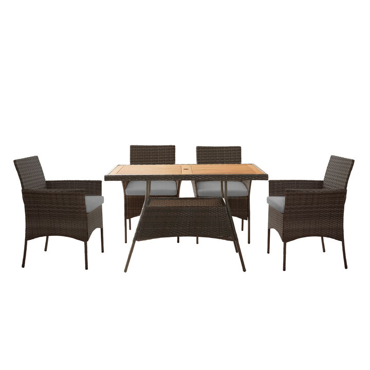 Teamson Home Outdoor 5-Piece Rattan and Acacia Wood Patio Dining Set, Brown