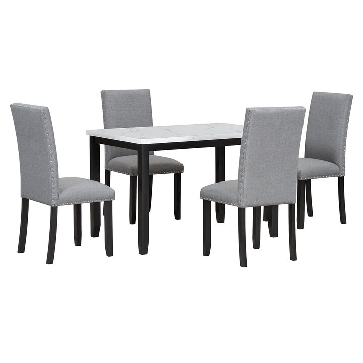 Merax Faux Marble 5-Piece Dining Table Chairs Set