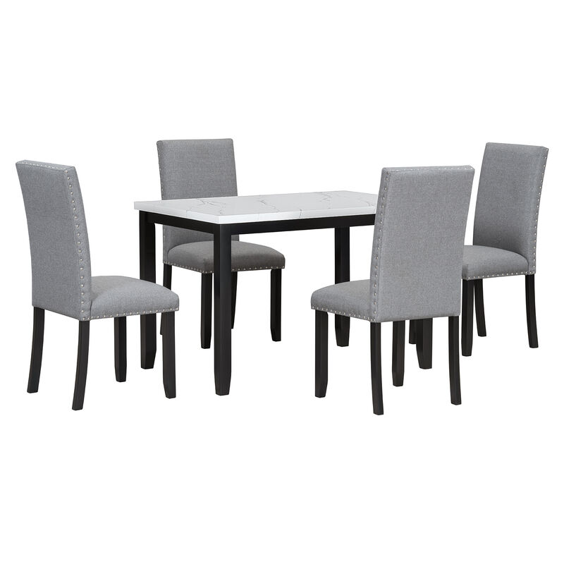 Merax Faux Marble 5-Piece Dining Table Chairs Set