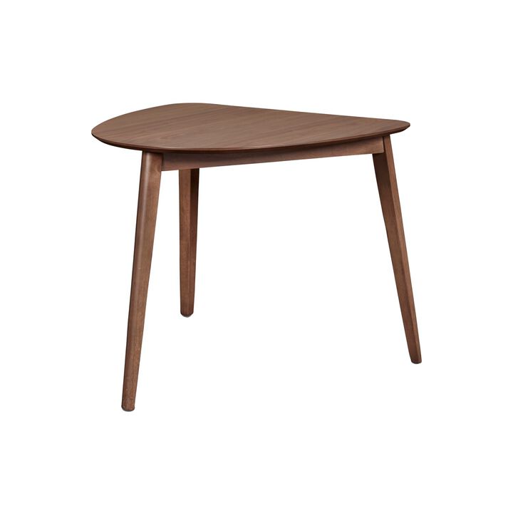 Mid Century Triangular Corner Table with Grain Details, Walnut Brown - Benzara