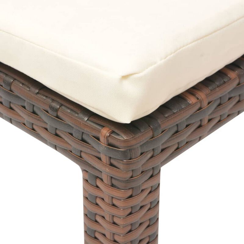 Outdoor Sun Lounger with White Cushion, Adjustable Back, Brown Wood - Benzara
