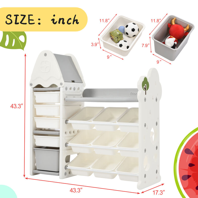 Eco-Friendly Kids' Toy Organizer with 13 Bins, Shelf, and Hanging Rack