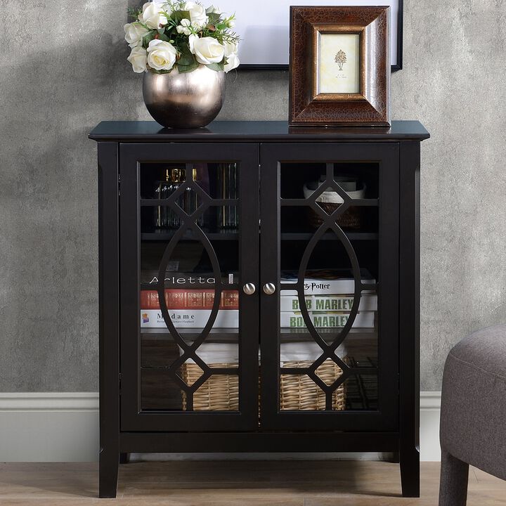 Espresso Dining Storage: Display Cabinet with Glass Doors