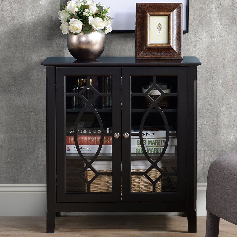 Espresso Dining Storage: Display Cabinet with Glass Doors