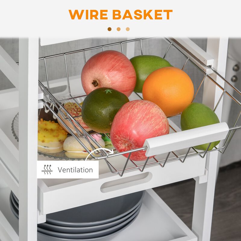 White Culinary Aid: Mobile Kitchen Trolley with Drawer and Shelves