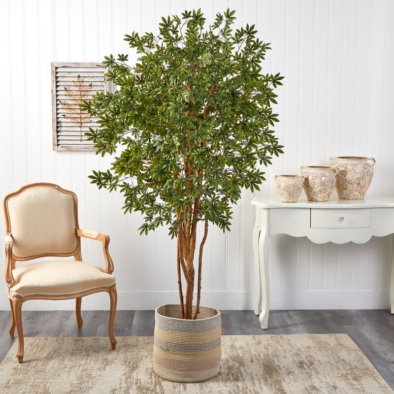 Hivvago 6 Feet Japanese Maple Artificial Tree in Handmade Natural Cotton Multicolored Woven Planter