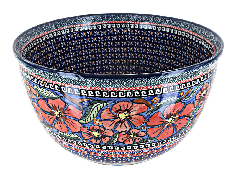Blue Rose Polish Pottery Jungle Flower Large Mixing Bowl
