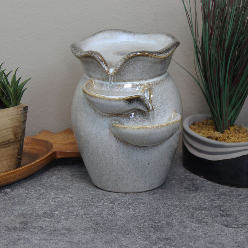 Sunnydaze Cascading Side Tiers Ceramic Indoor Water Fountain - 8 in
