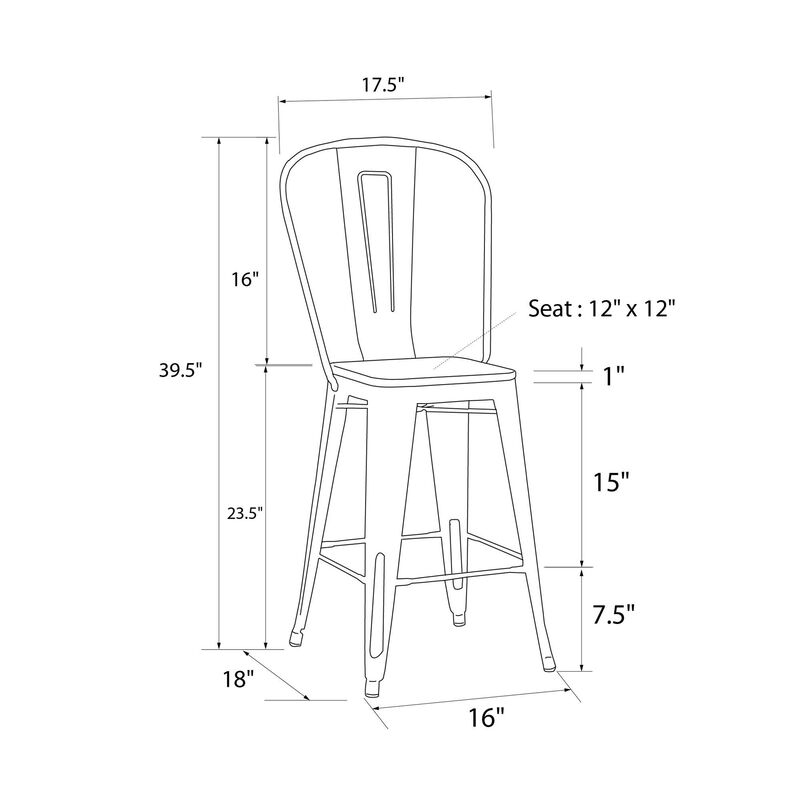 Atwater Living 24" Lainey Metal Counter Stool with Wood Seat, Set of 2, Steel Gray