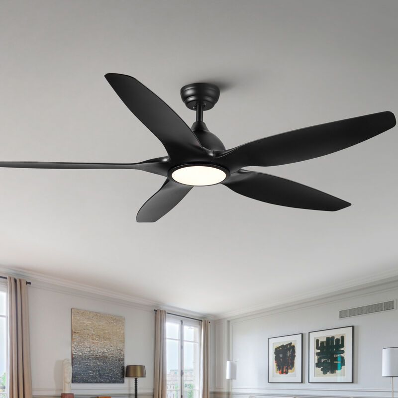 60 In Integrated LED Ceiling Fan Lighting With Black Abs Blade