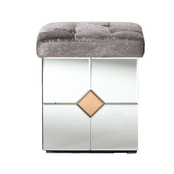 Decor Brownish Gray Square Velvet Upholstered Ottoman