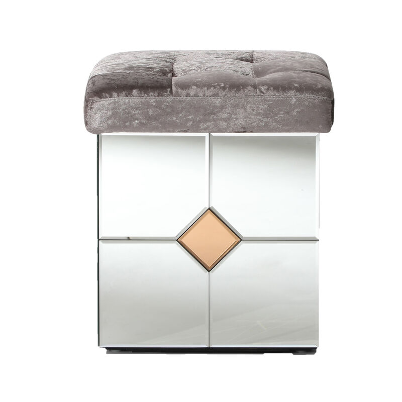 Decor Brownish Gray Square Velvet Upholstered Ottoman