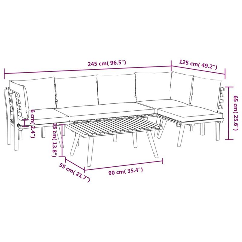 Roma 5pc Modular Outdoor Sofa and Table Set, Solid Wood, Gray, White - Benzara