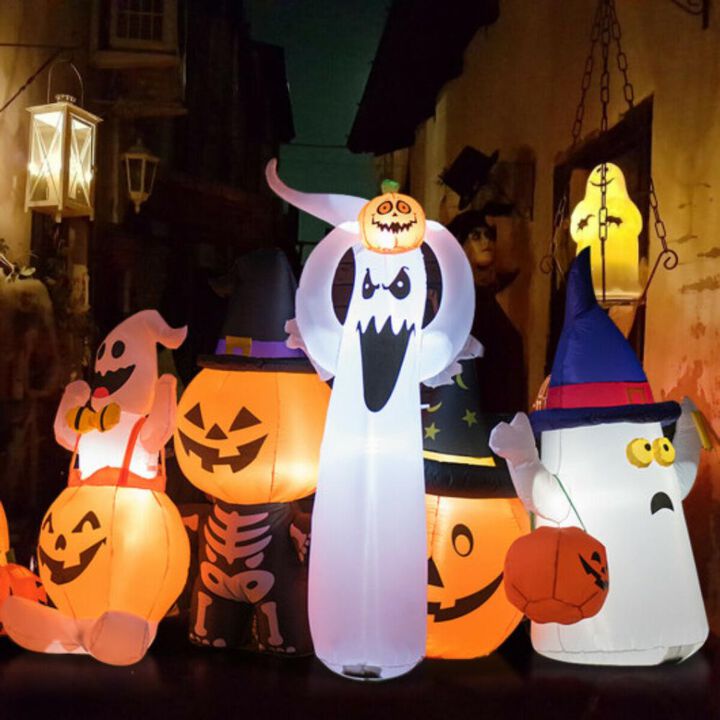 6' Halloween Inflatable Air Blown Ghost with Pumpkin