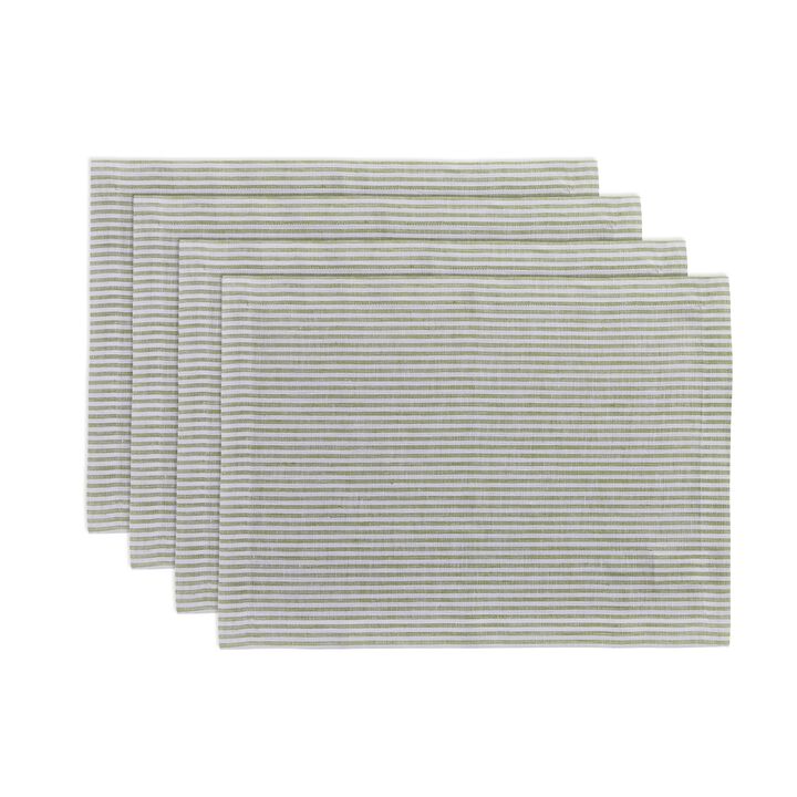 Solino Home 100% Pure Linen Placemats 14 x 19 Inch Set of 4 | Narrow Stripe