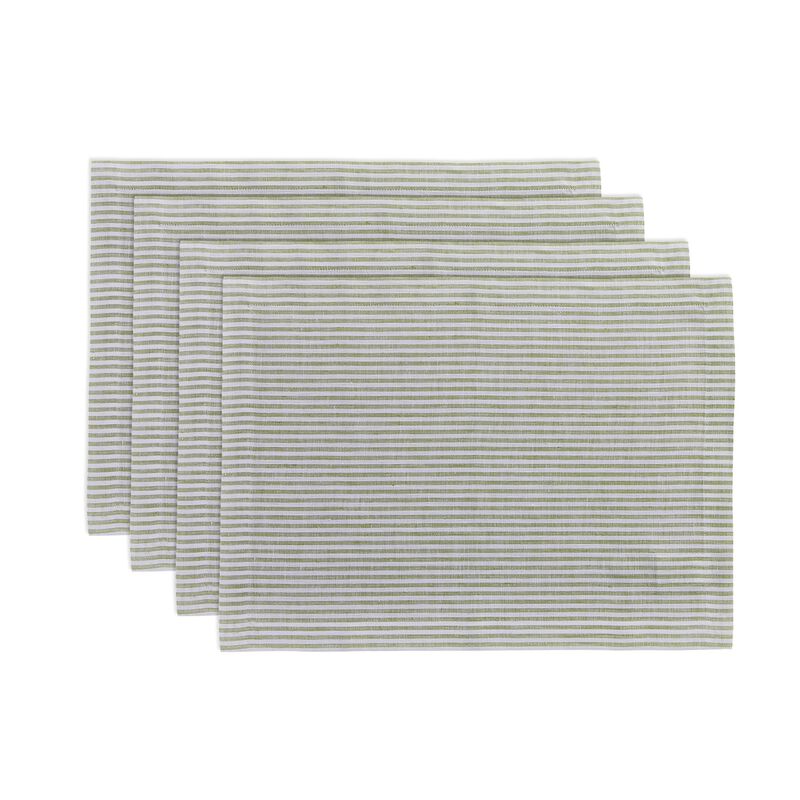 Solino Home 100% Pure Linen Placemats 14 x 19 Inch Set of 4 | Narrow Stripe
