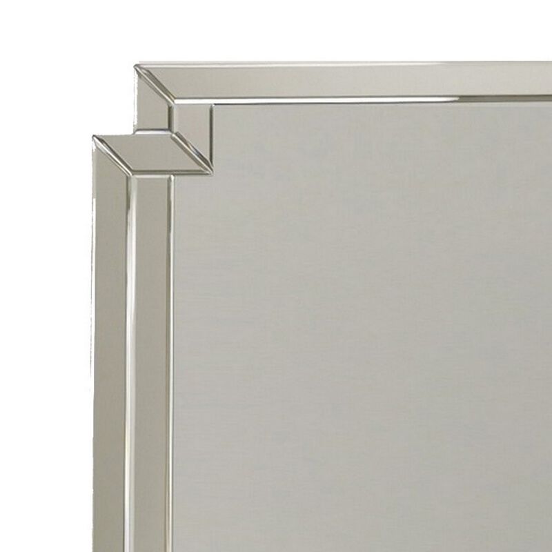 Accent Mirror with Intersected Beveled Frame, Silver - Benzara