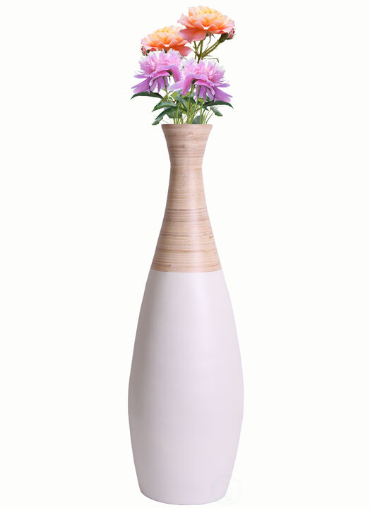 31.5 inch Spun Bamboo Tall Trumpet Floor Vase - Decorative Home Accent, Natural Bamboo, Indoor Decoration, Sustainable Materials, Tall Floral Display, Handmade Bamboo Vase, Floor Standing Vase, Black