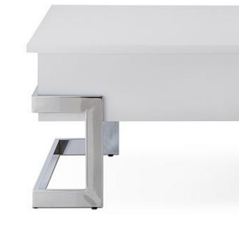 Wooden Coffee Table With Lift Top Storage Space, White-Benzara