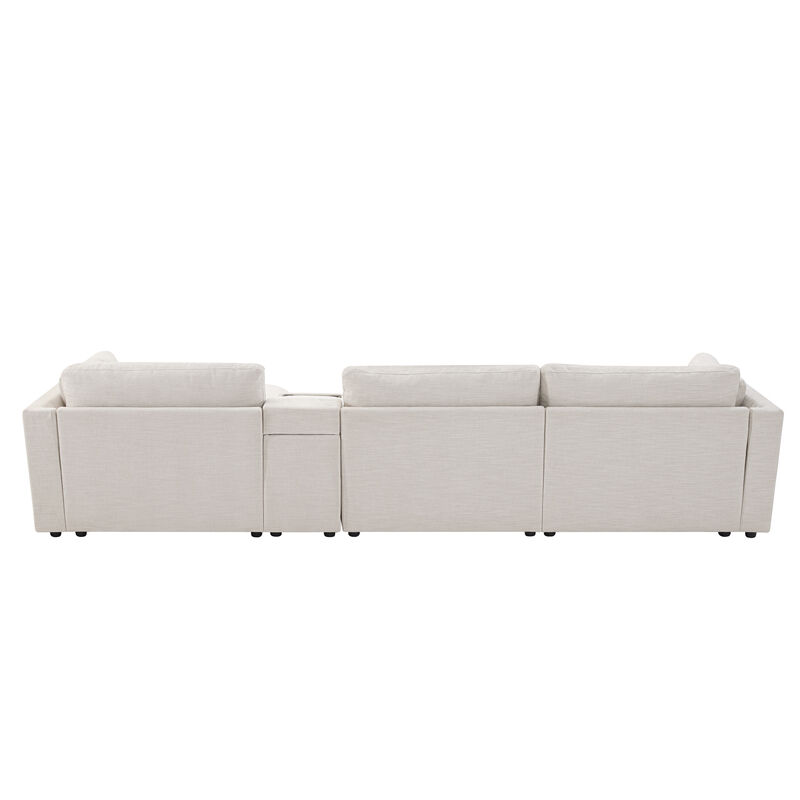 Merax Modular Sectional Sofa with Storage Console and Movable Ottoman