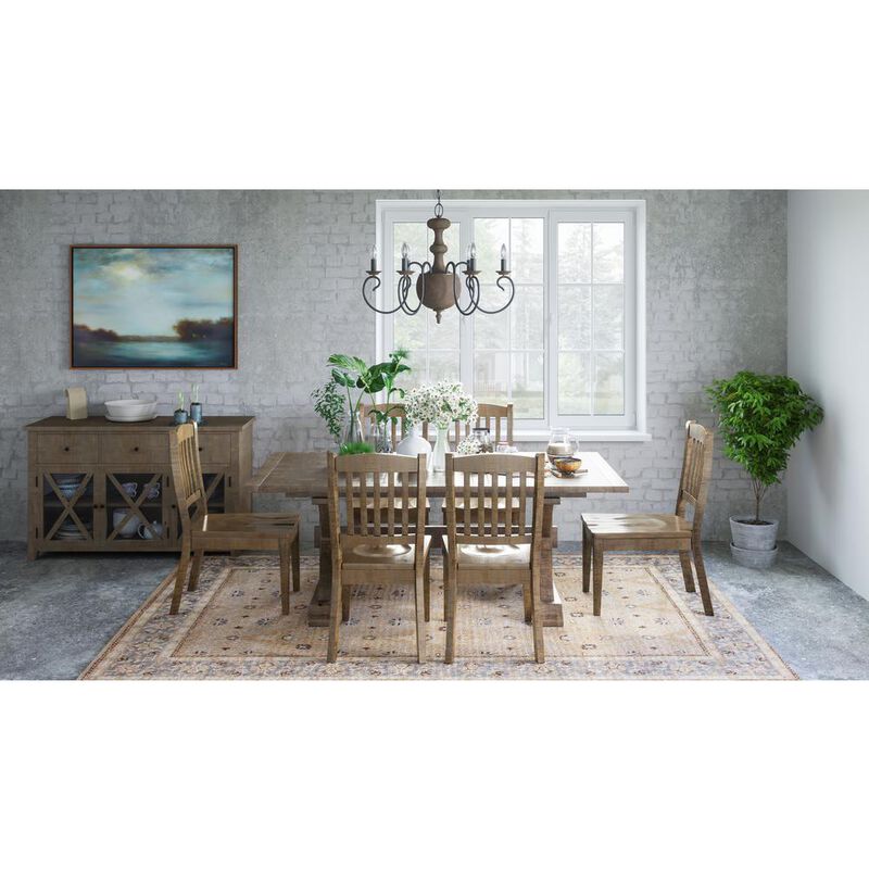 Jofran Solid Pine 78 Six-Piece Counter Height Dining Set with Bench and Slat Stools