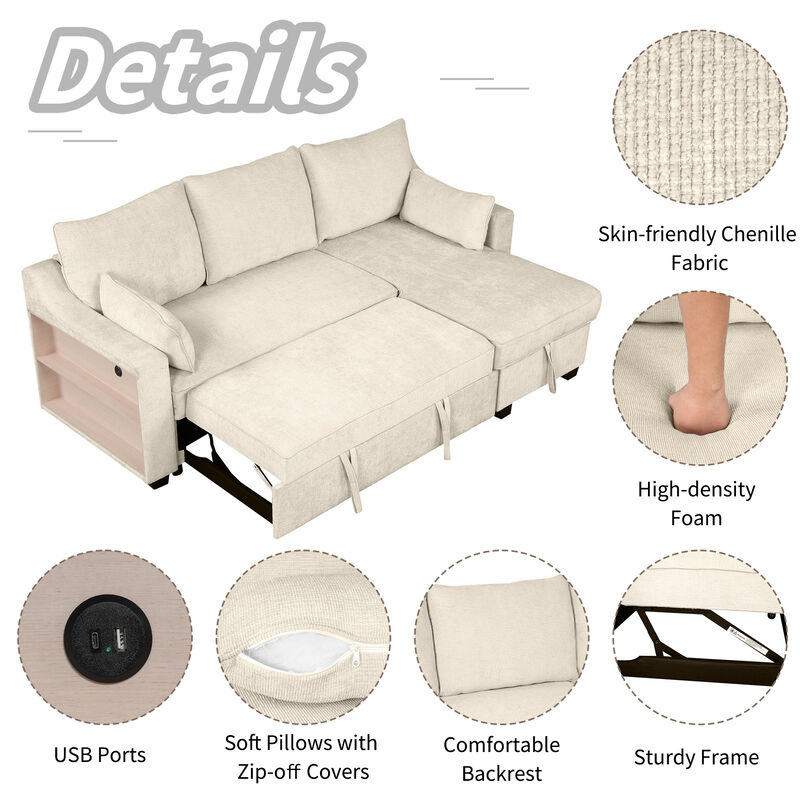 Merax Pull Out Sleeper Sofa with Storage Chaise
