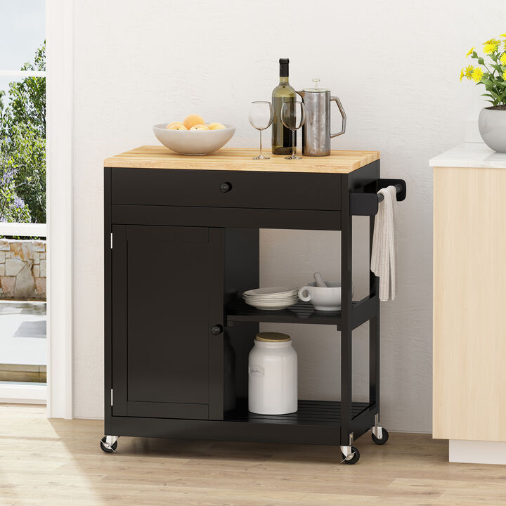 Streamdale Contemporary Kitchen Cart with Rubberwood Top and Multi-Functionality