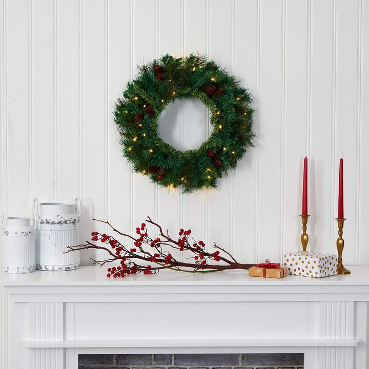 Hivvago 20" Mixed Pine and Pinecone Artificial Christmas Wreath with 35 Clear LED Lights