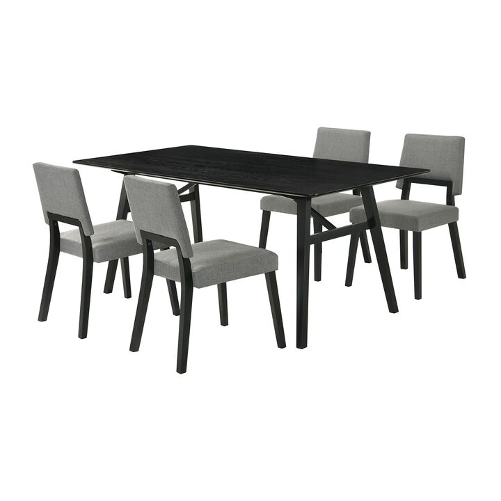 Yumi 5 Piece Dining Table Set, 4 Chairs with Charcoal Gray Fabric, Black - Benzara