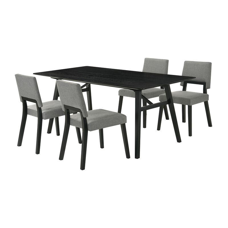Yumi 5 Piece Dining Table Set, 4 Chairs with Charcoal Gray Fabric, Black - Benzara