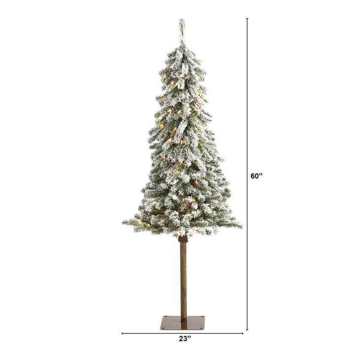 Hivvago 5 Feet Flocked Alpine Christmas Artificial Tree with 150 Lights and 405 Bendable Branches