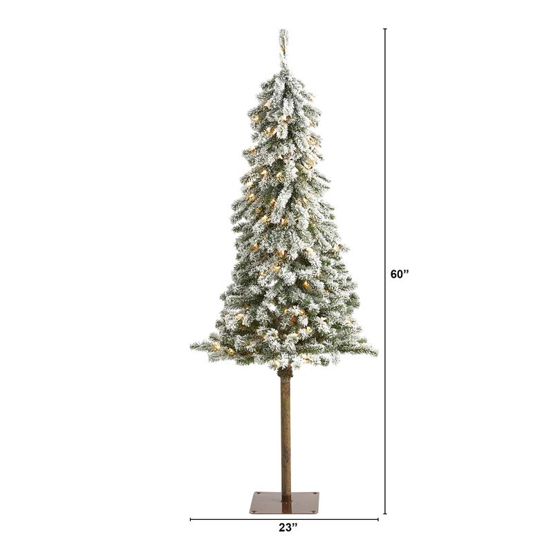 Hivvago 5 Feet Flocked Alpine Christmas Artificial Tree with 150 Lights and 405 Bendable Branches