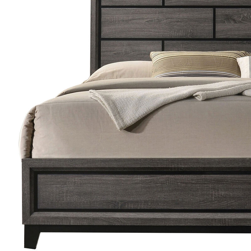 Erica Queen Size Bed, Gray, Black Wood Finish, Panel Style Headboard