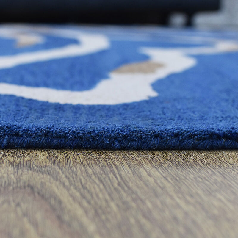 RUGSOTIC CARPETS HAND TUFTED WOOL ECO-FRIENDLY AREA RUGS  - 8'x8', Square Shape, Blue, Contemporary Modern Design, High Pile Thick Handmade Anti Skid Area Rugs for Living Room, Bed Room (K00264)