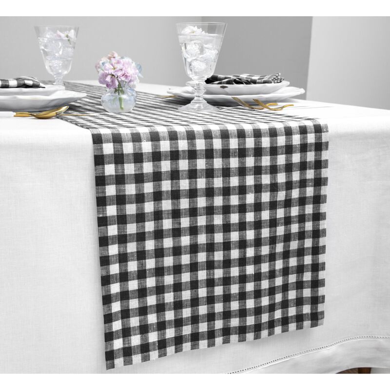 Solino Home 100% Pure Linen Table Runner | Gingham Check